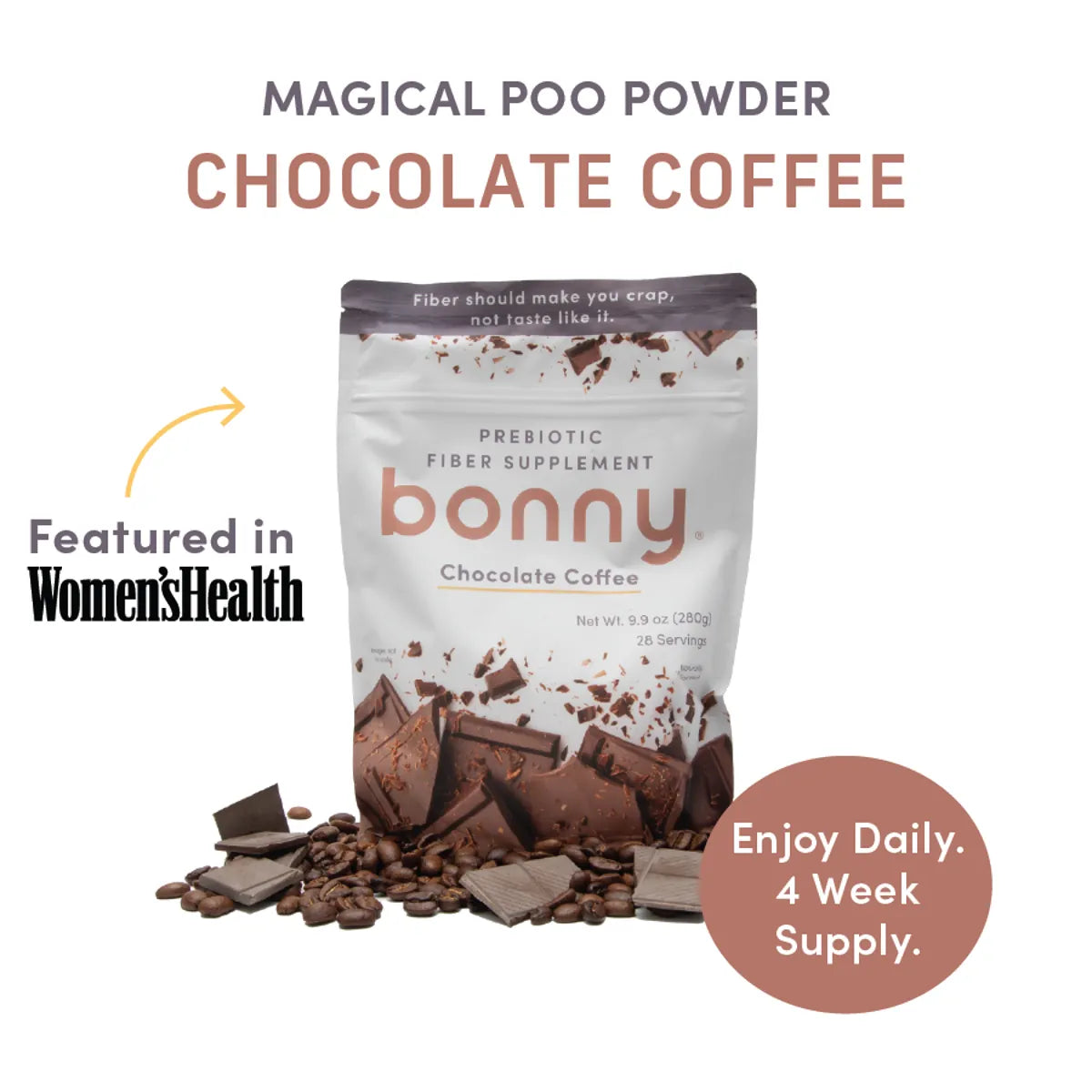 Bonny Chocolate Coffee Prebiotic Fiber Powder with psyllium husk and inulin