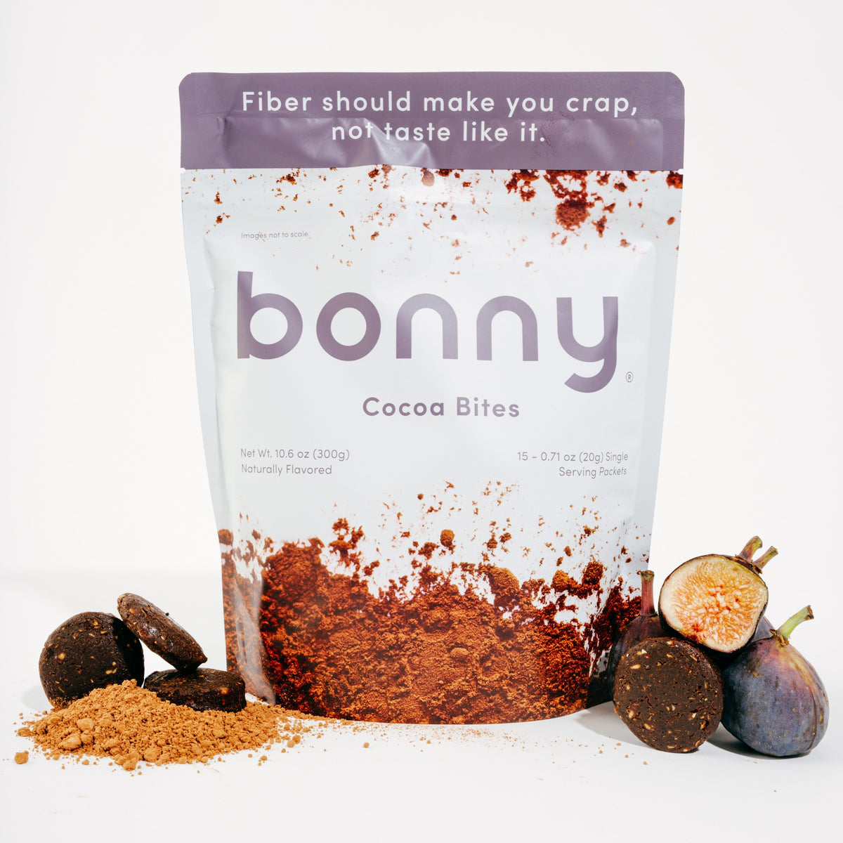 Bonny Cocoa Bites pouch with cocoa fiber bites and fresh figs