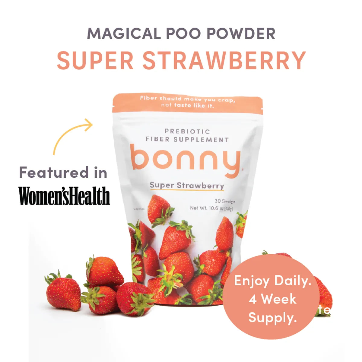 Bonny Super Strawberry Prebiotic Fiber Powder with psyllium husk and inulin