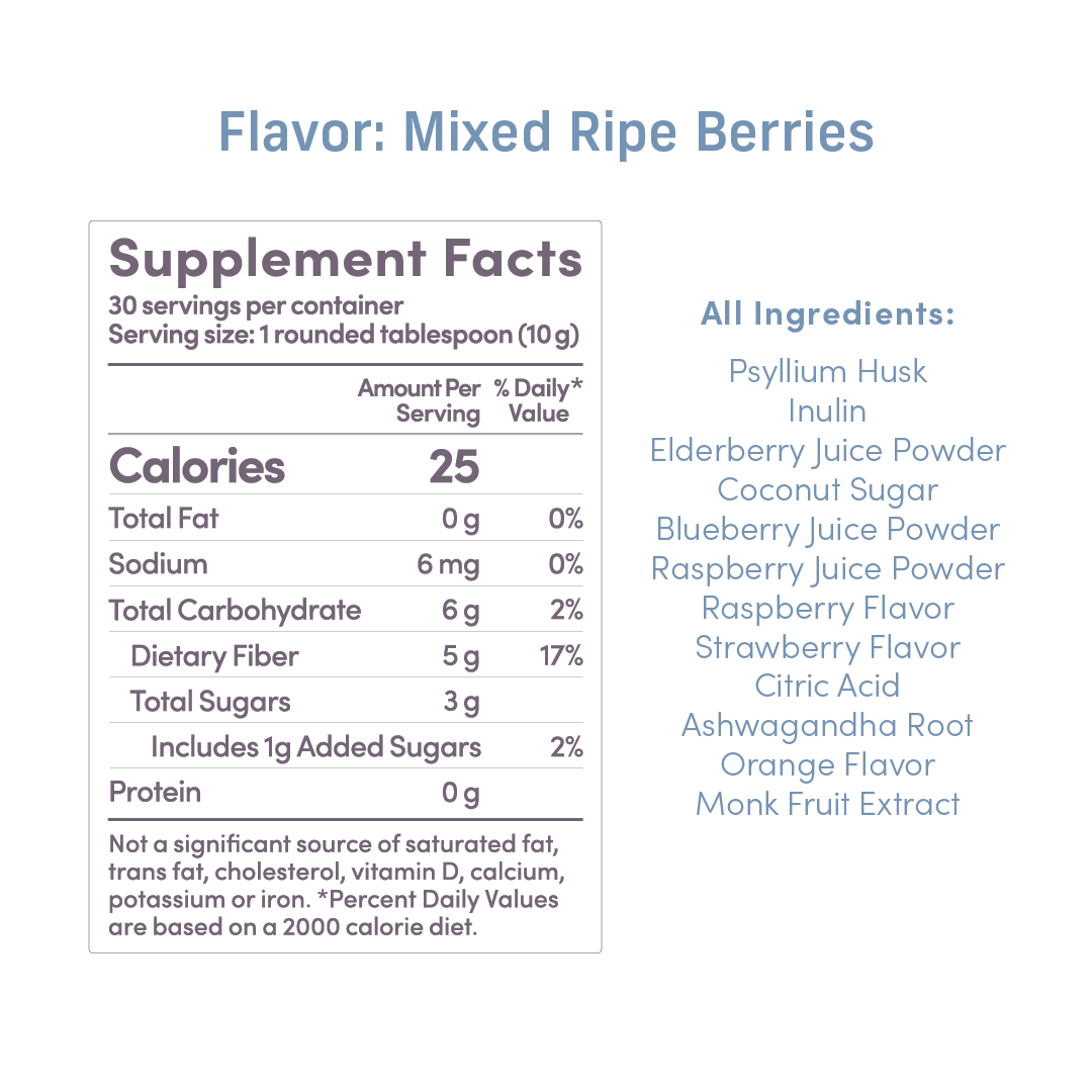 Supplement Facts Panel for Mixed Ripe Berries and full ingredient list