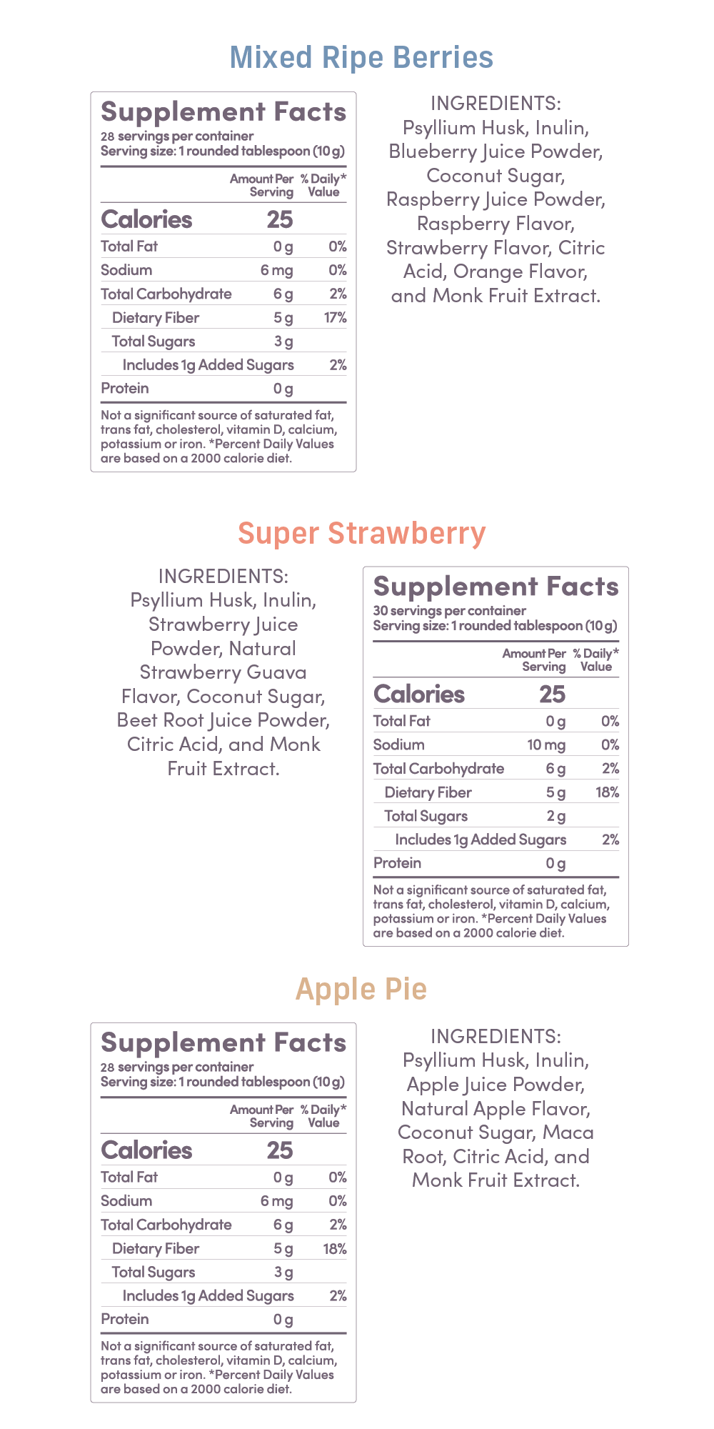 Bonny Supplements Facts for Apple Pie, Mixed Berries, and Strawberry