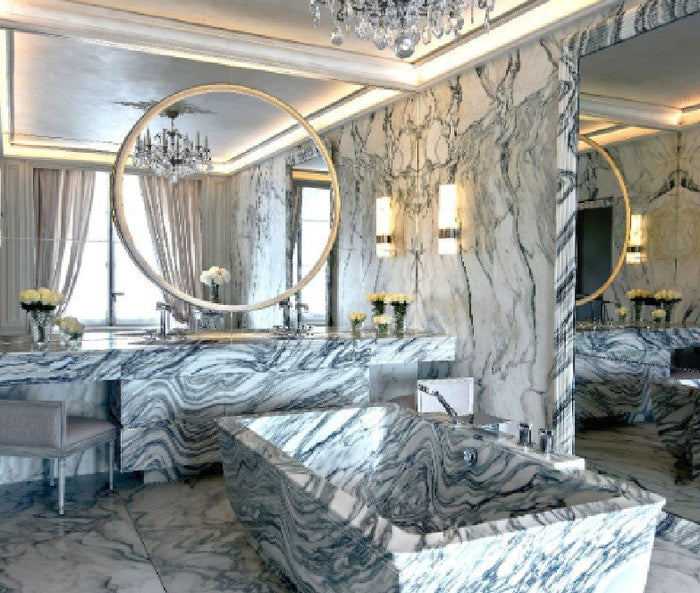 Marble bathroom at the Hotel de Crillon in Paris