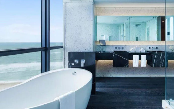 Bathroom with a beach view at the W South Beach in Miami