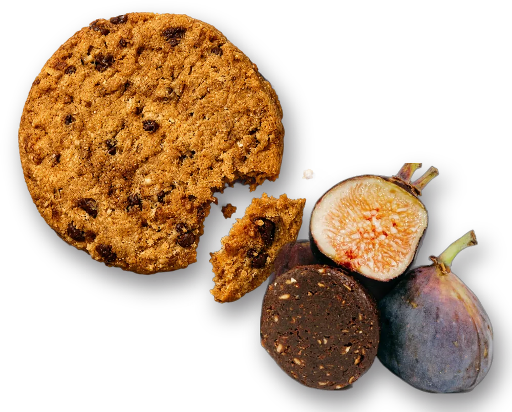A Bonny fiber cookie and Cocoa Fiber Bites with figs